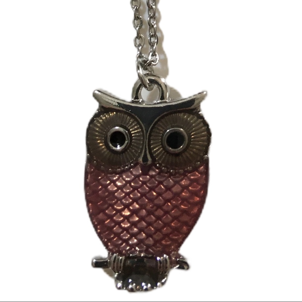 Pink Owl Necklace, 18 in Stainless Steel Chain